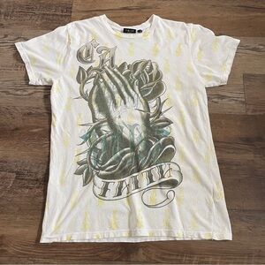 Christian Audigier Y2K religious faith praying hands tshirt L